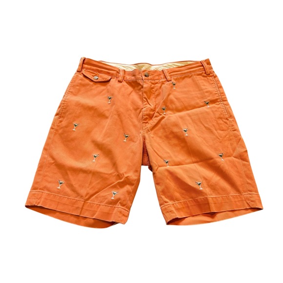 Polo Ralph Lauren Other - Polo Ralph Lauren Mens Orange Martini Glass Embroidered Classic Fit Shorts 34x9